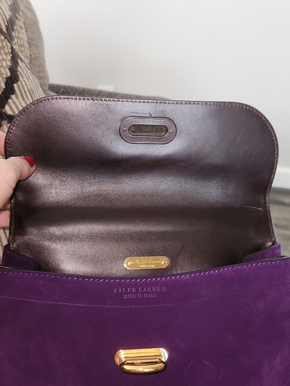 💜RARE Ralph Lauren💜 - Deep Purple Suede Tiffin 27 Satchel Bag - Picture 12 of 15